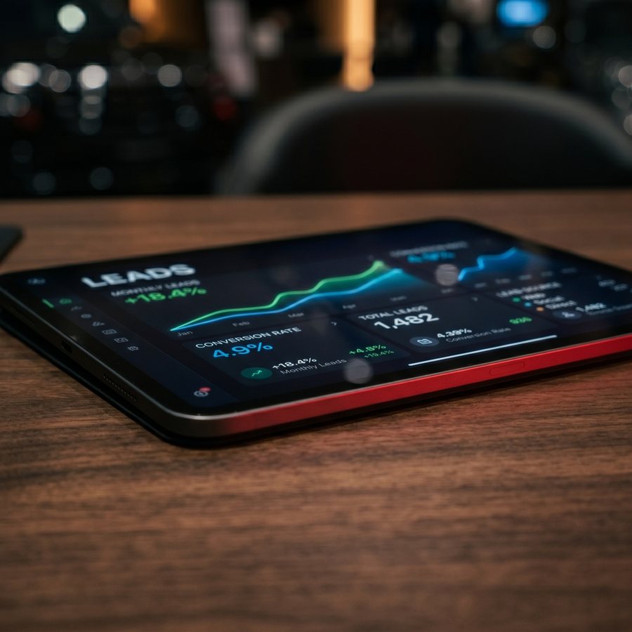Dashboard de leads em tablet