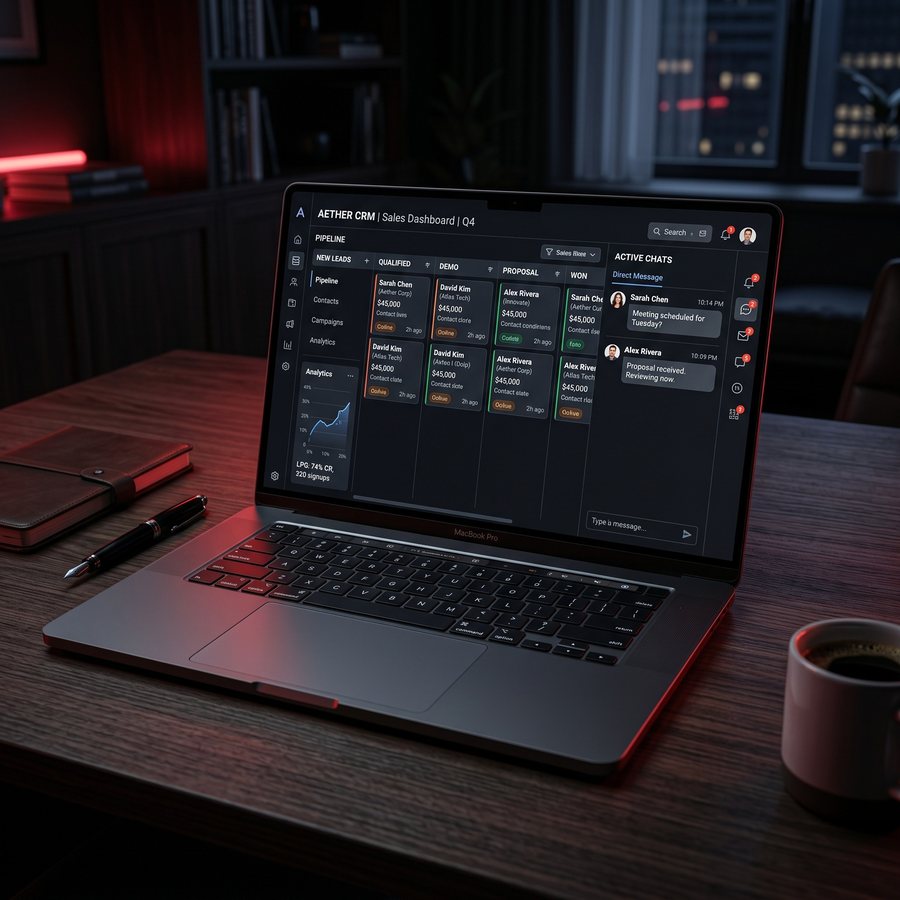 CRM e atendimento comercial em laptop